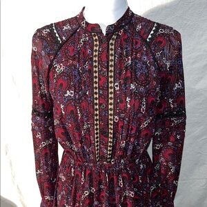 Michael Kors Red and Purple Long Sleeve Dress